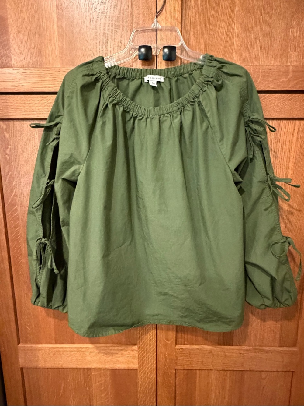 Free Assembly Olive Green Tie-Sleeve Peasant Blouse